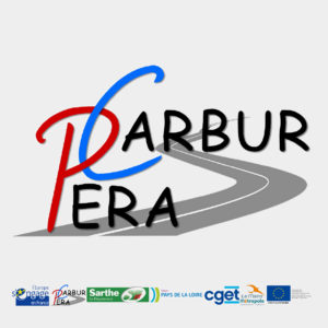 ceci est le logo de carbur pera avec ses partenaire, l'europe s'engage en france, sarthe le département, région pays de la loire, c g e t, le Mans métropole, union européenne